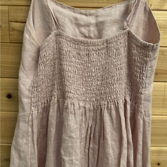 Francesca Bettini Size Medium Linen Tie Shoulder Smocked Coquette Maxi Dress - Picture 10 of 13